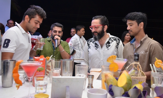 Nolan judging the cocktail competition with Aziz Lalwani and Viren Sinh